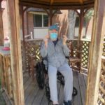 jack at sharmar village in wheel chair meditating in a gazebo